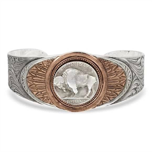 NEW MONTANA SILVERSMITHS men's buffalo feather prairie dancers cuff bracelet in - Picture 1 of 3